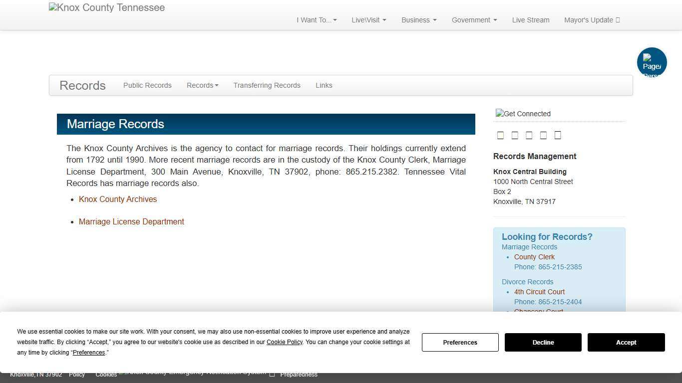 Marriage Records - Records Management - Knox County Tennessee Government